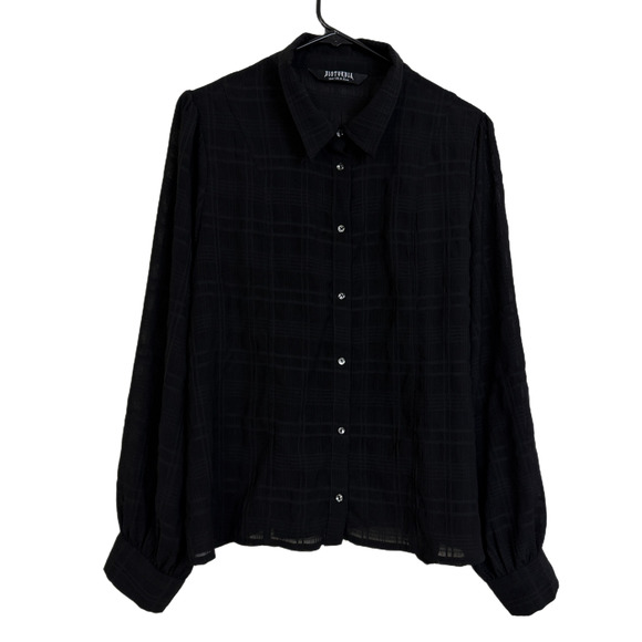 Disturbia Shirt Womens Size 12 Black Check Long Sleeve Button Up Sheer Puff - Picture 1 of 11
